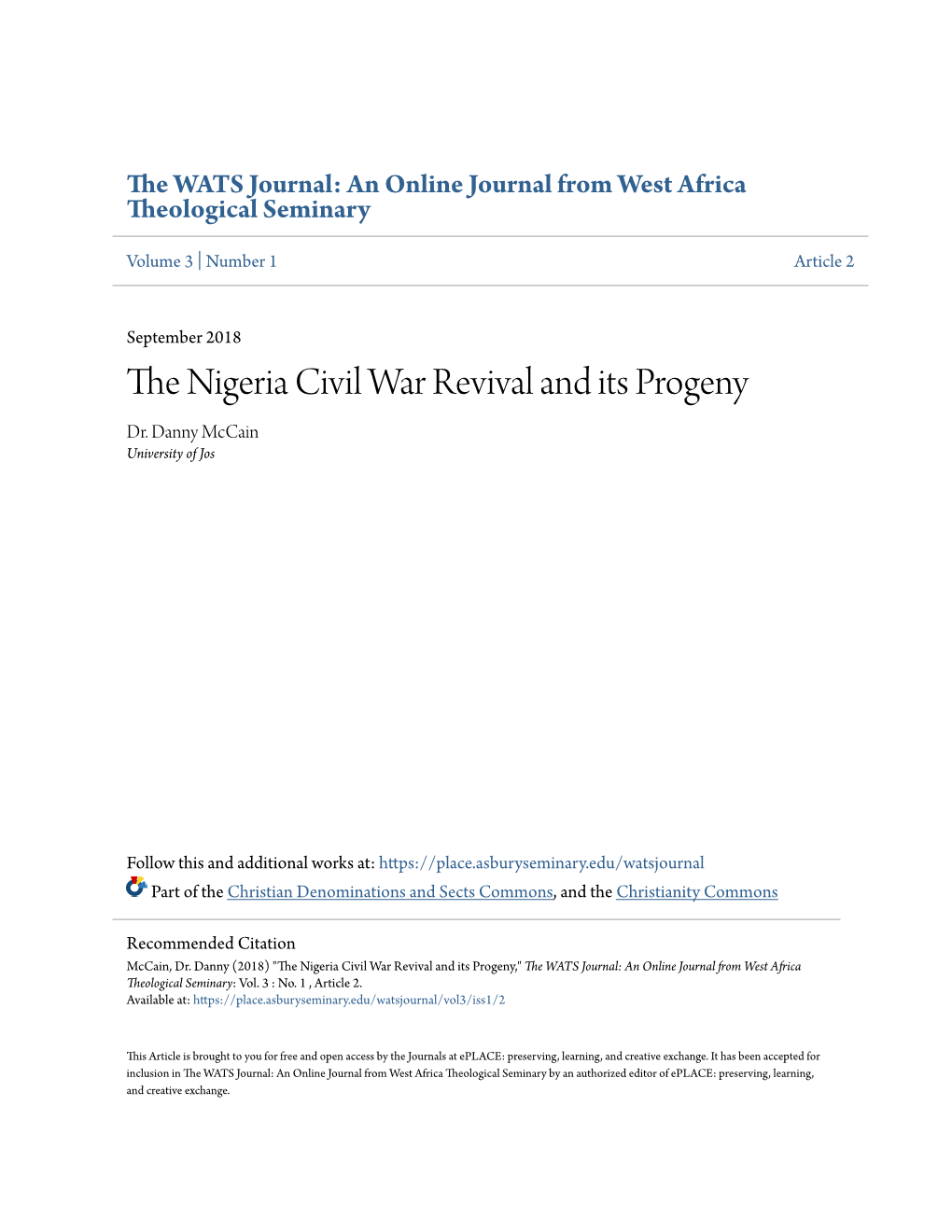 The Nigeria Civil War Revival and Its Progeny 1 DR