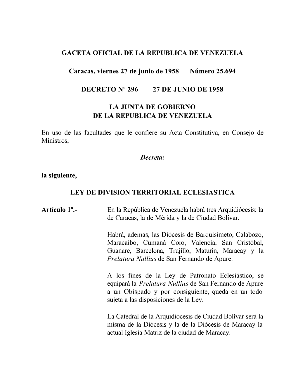 GACETA OFICIAL DE LA REPUBLICA DE VENEZUELA Caracas, Viernes