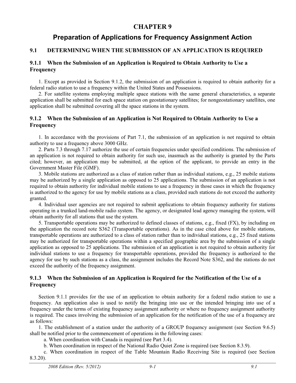 9 CHAPTER 9 Preparation of Applications for Frequency Assignment Action