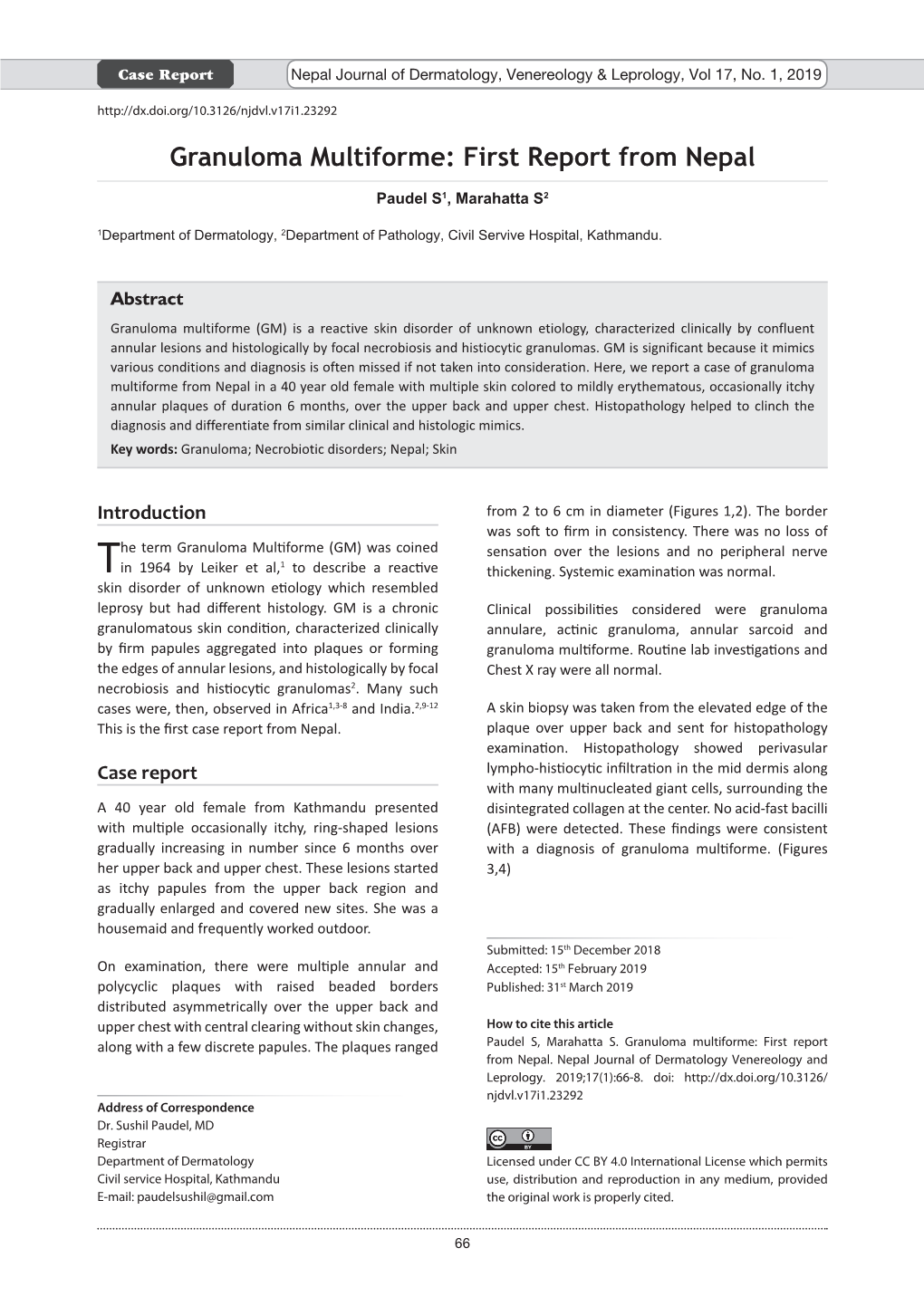 Granuloma Multiforme: First Report from Nepal