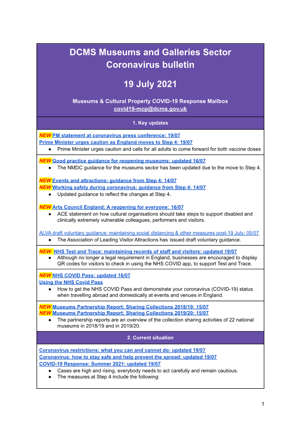 Coronavirus Bulletin 20210719