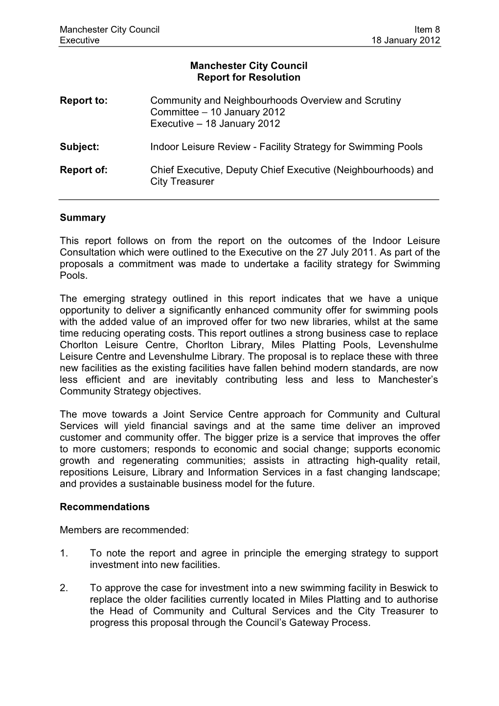 Report on Indoor Leisure Review