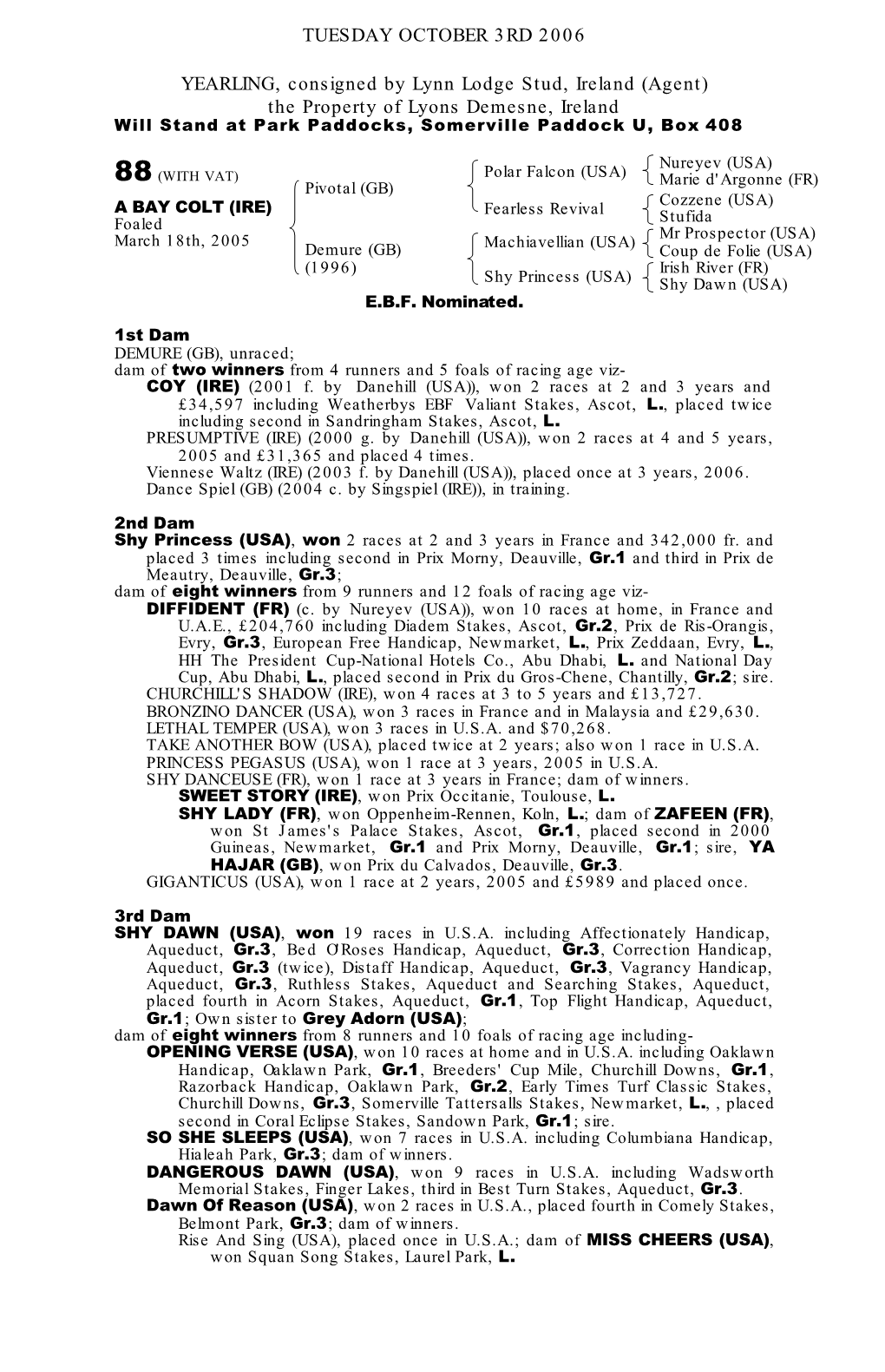 Tattersalls October Yearling Sale Part 1 2006