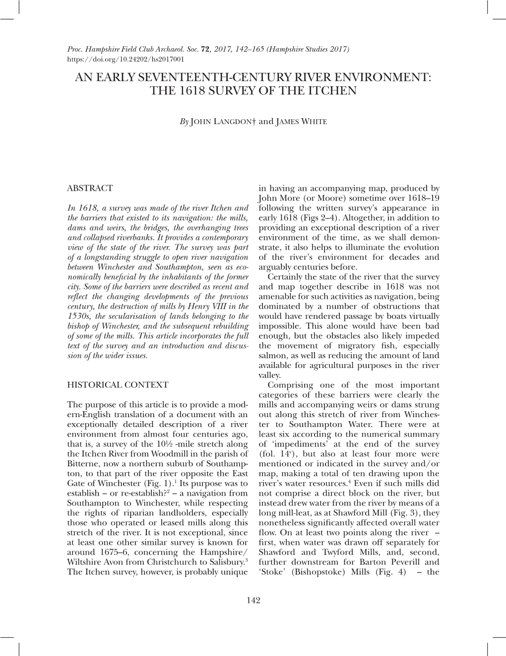 An Early Seventeenth-Century River Environment: the 1618 Survey of the Itchen