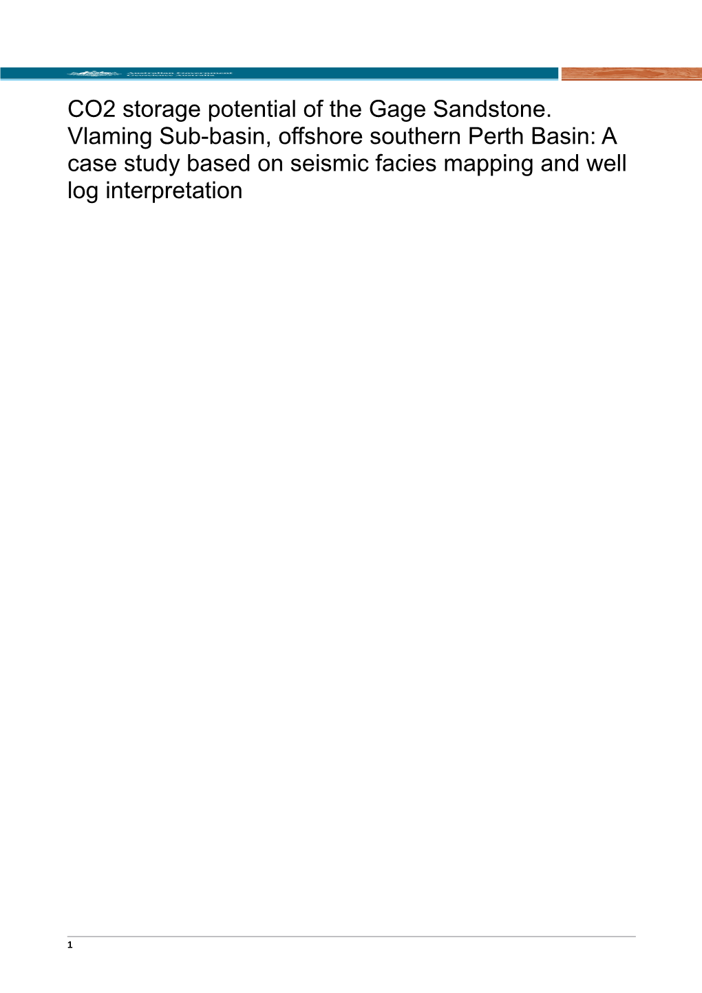 CO2 Storage Potential of the Gage Sandstone. Vlaming Sub-Basin, Offshore Southern Perth