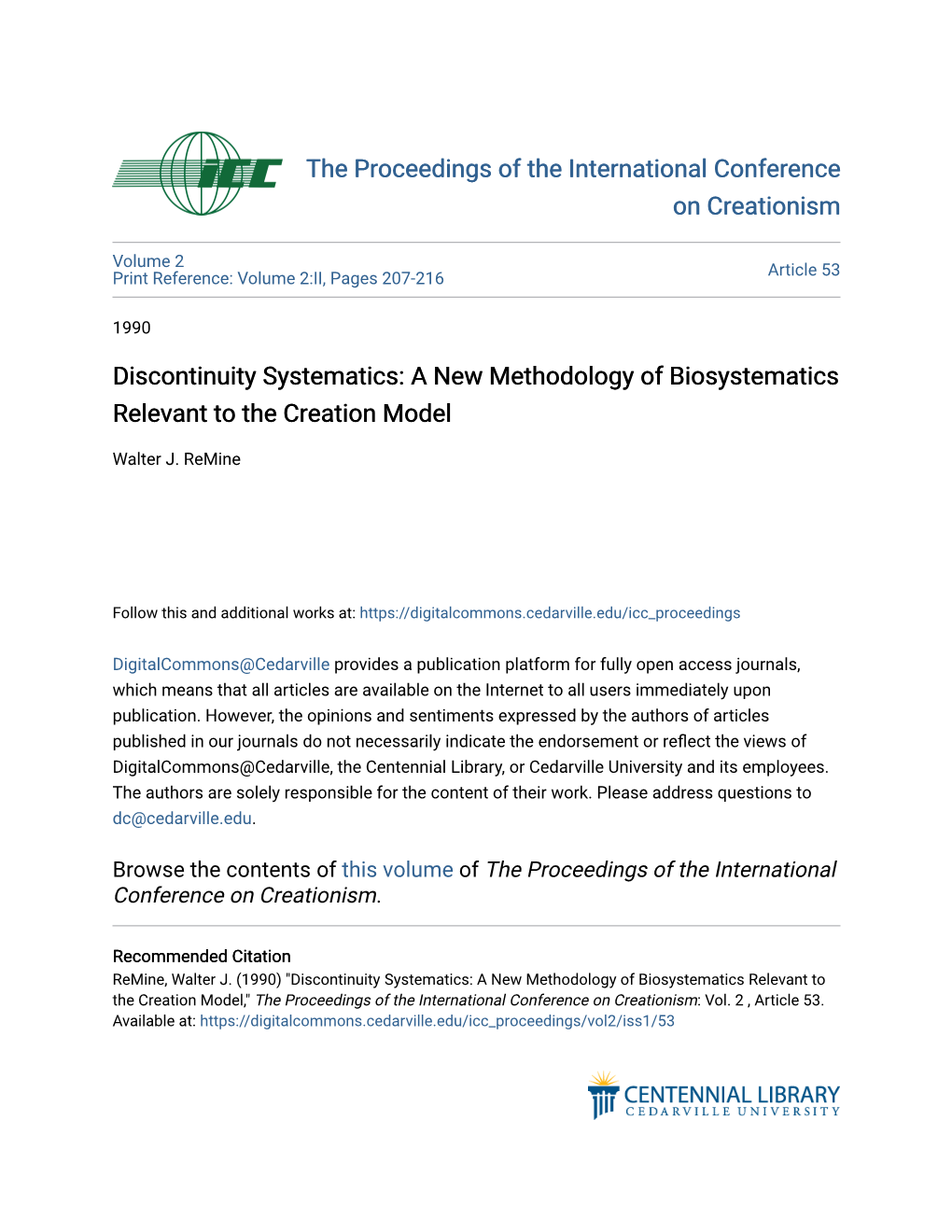 Discontinuity Systematics: a New Methodology of Biosystematics Relevant to the Creation Model