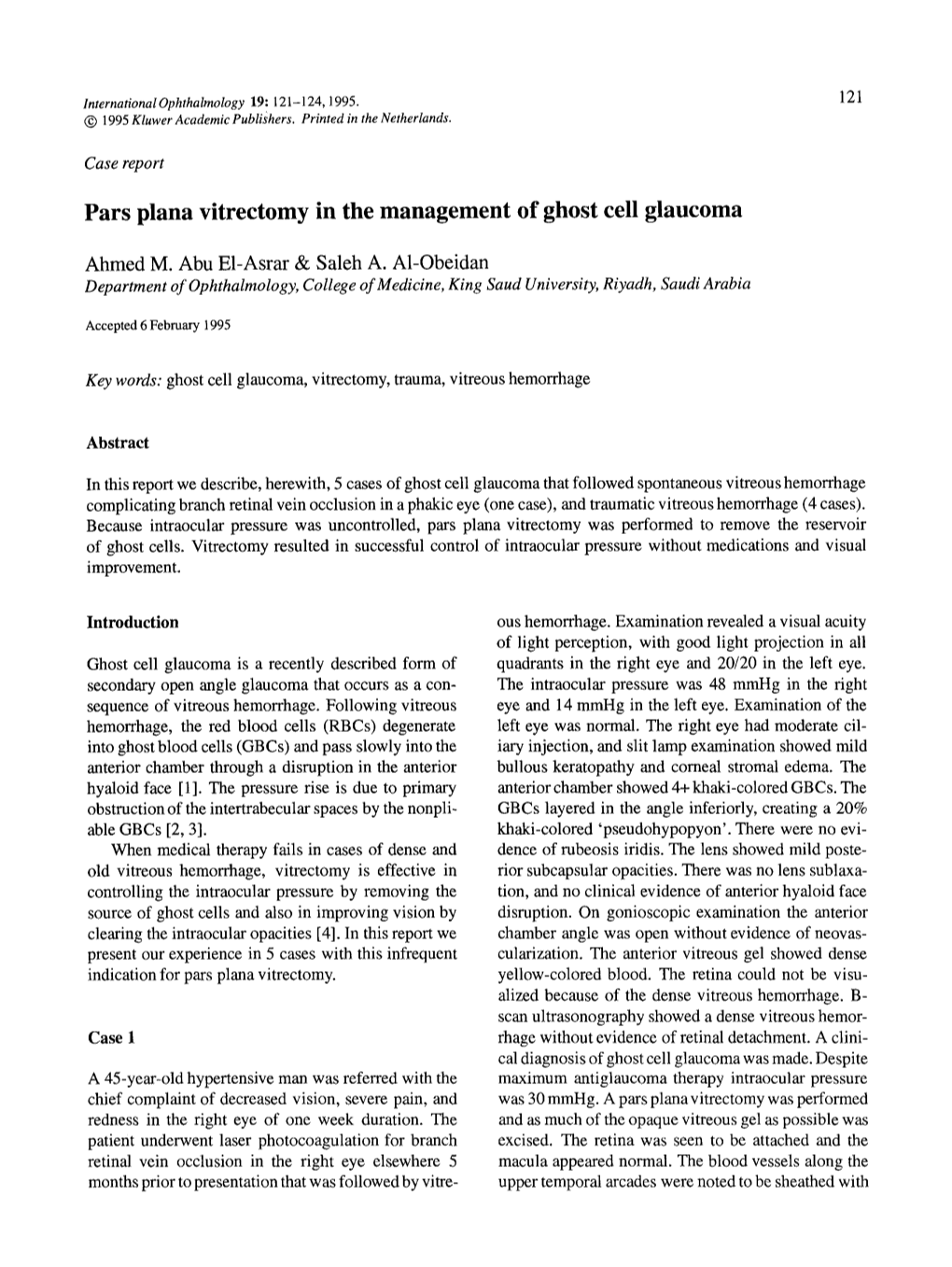 Pars Plana Vitrectomy in the Management of Ghost Cell Glaucoma