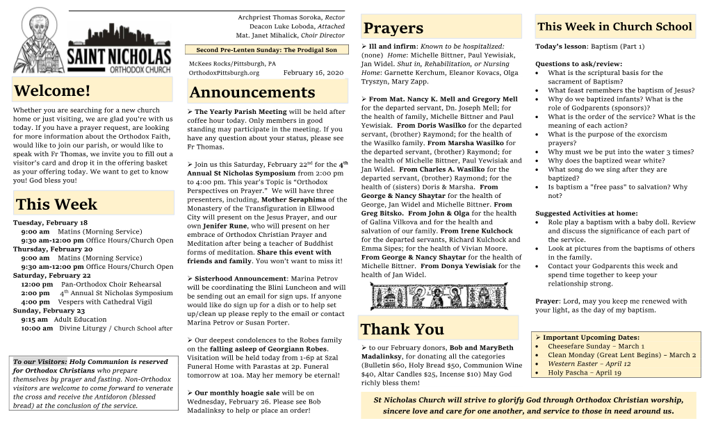 This Week Announcements Prayers Thank