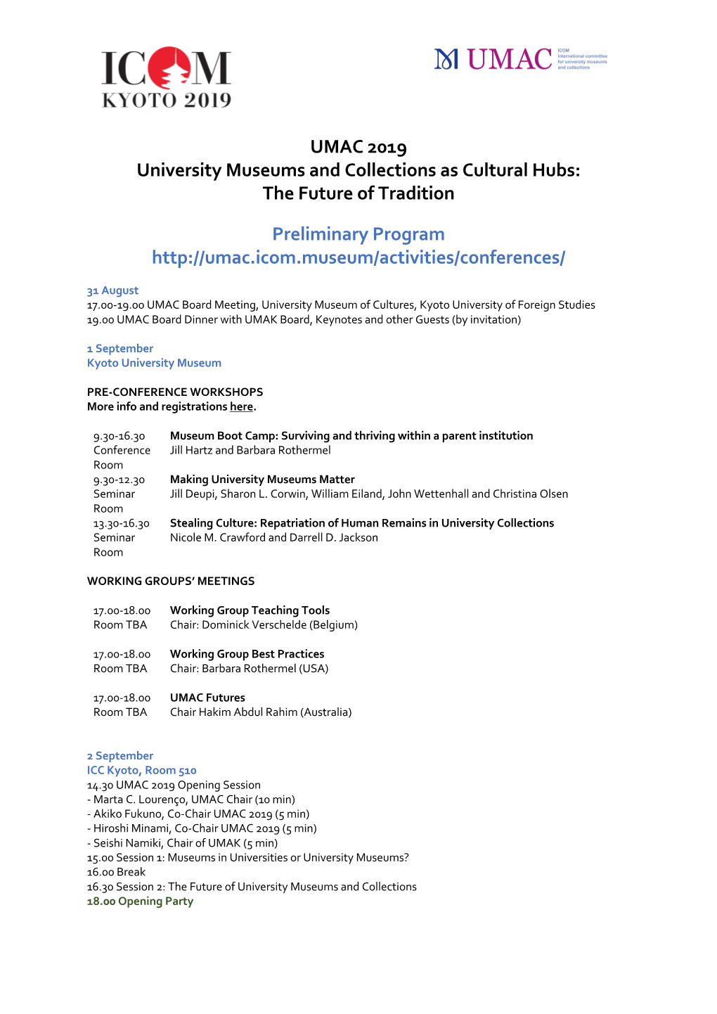 UMAC 2019 University Museums and Collections As Cultural Hubs: the Future of Tradition