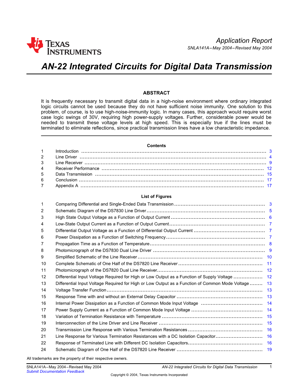 AN-22 Integrated Circuits for Digital Data Transmission (Rev. A)