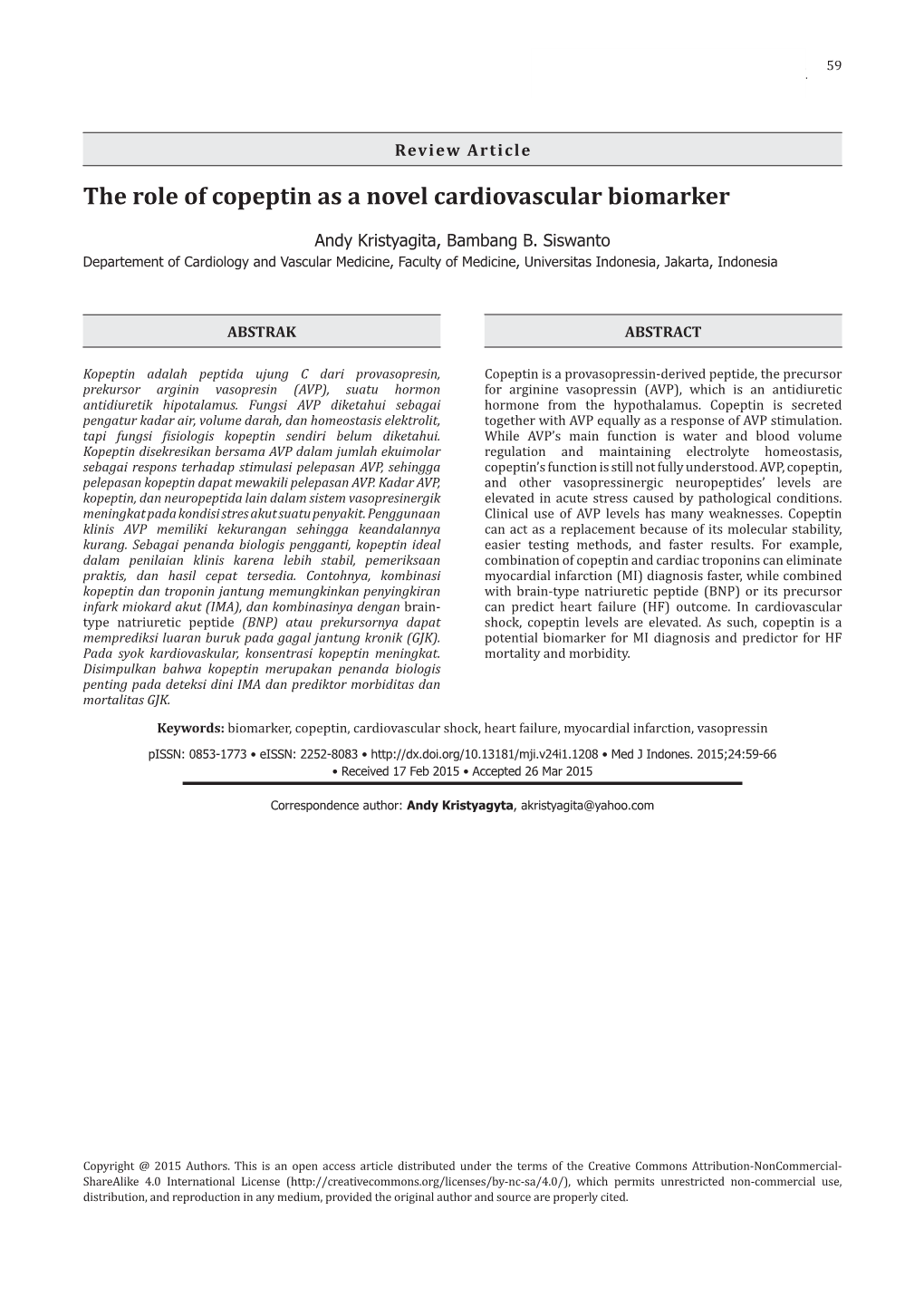 The Role of Copeptin As a Novel Cardiovascular Biomarker