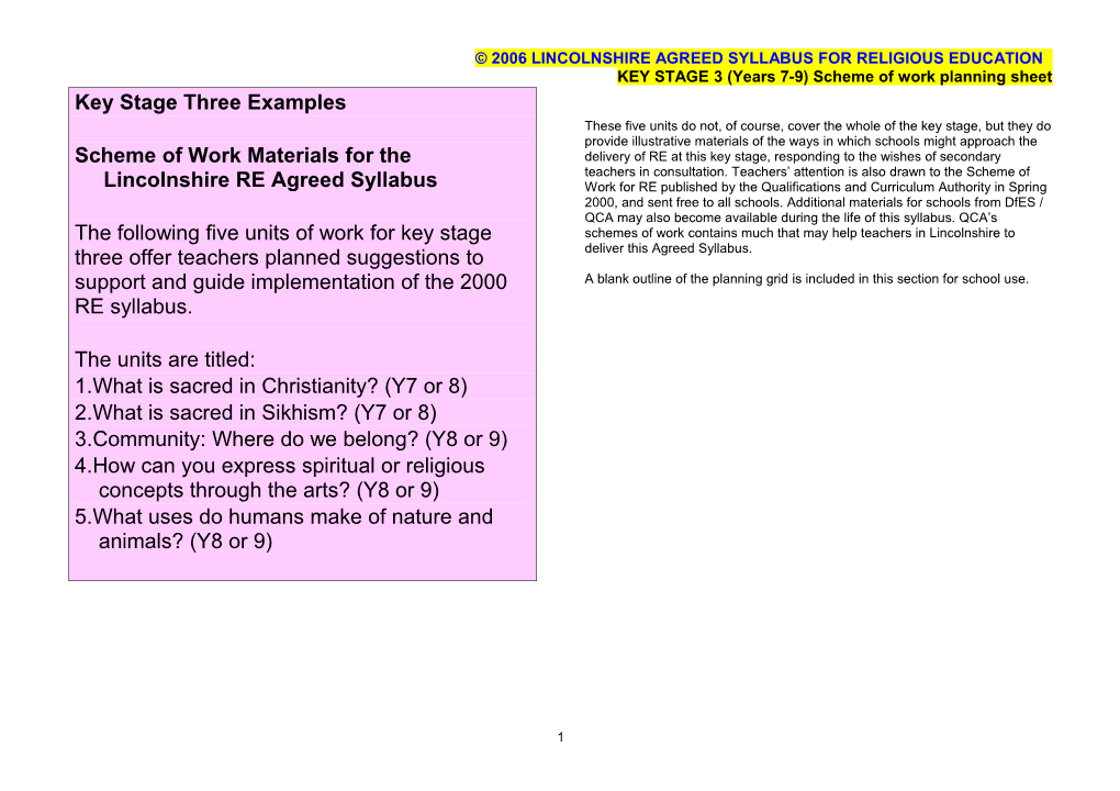 Lincolnshire Agreed Syllabus