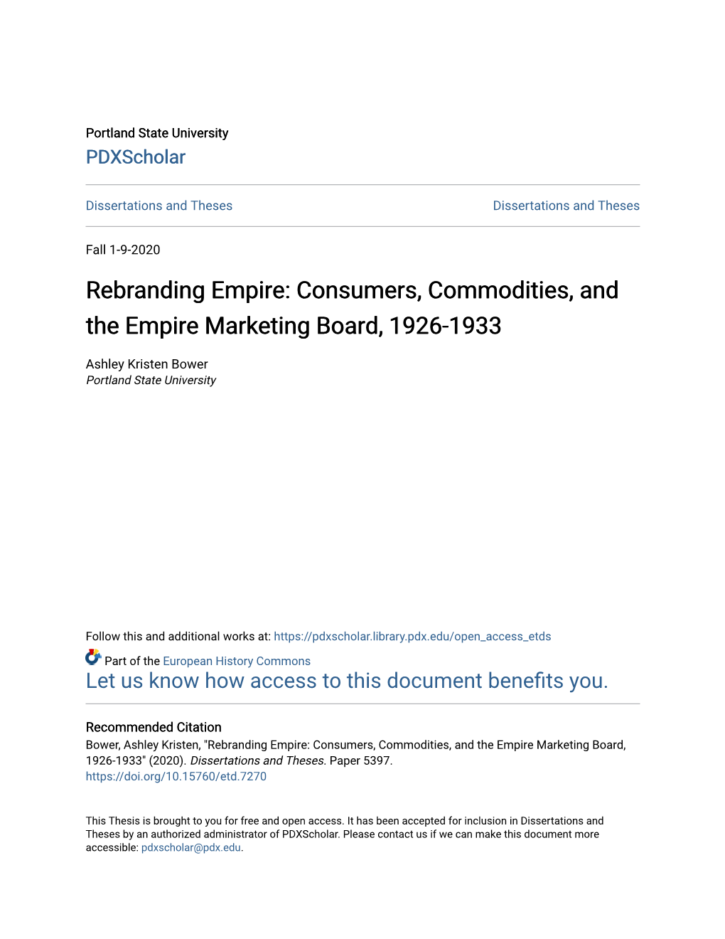 Consumers, Commodities, and the Empire Marketing Board, 1926-1933