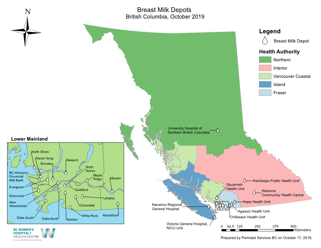 Breast Milk Depots British Columbia, October 2019