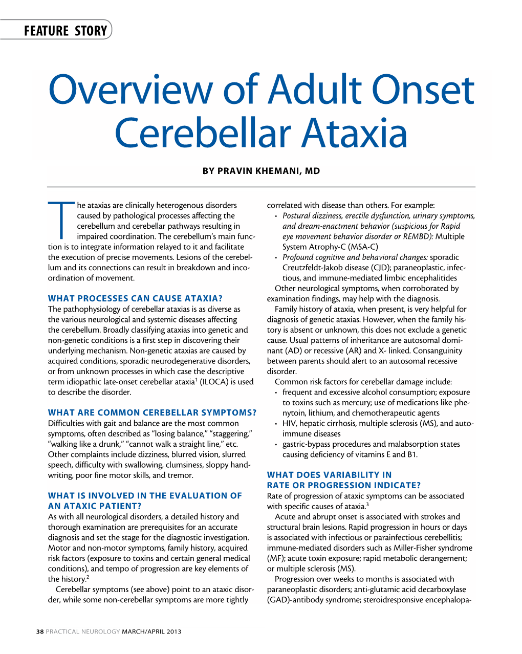 Overview of Adult Onset Cerebellar Ataxia by Pravin Khemani, MD