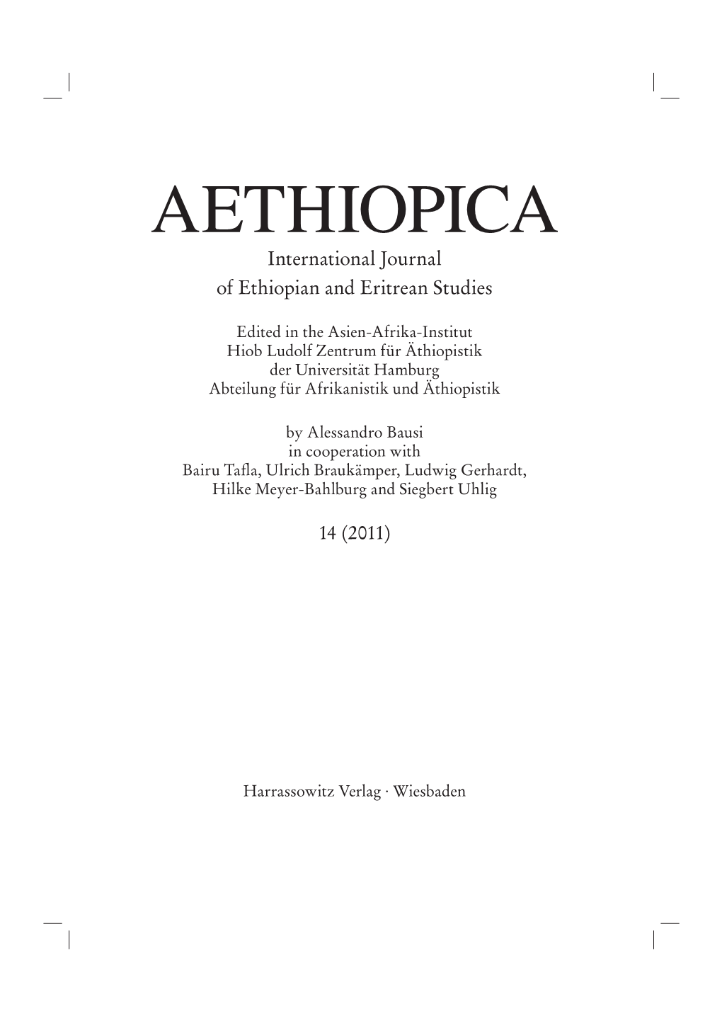 AETHIOPICA International Journal of Ethiopian and Eritrean Studies