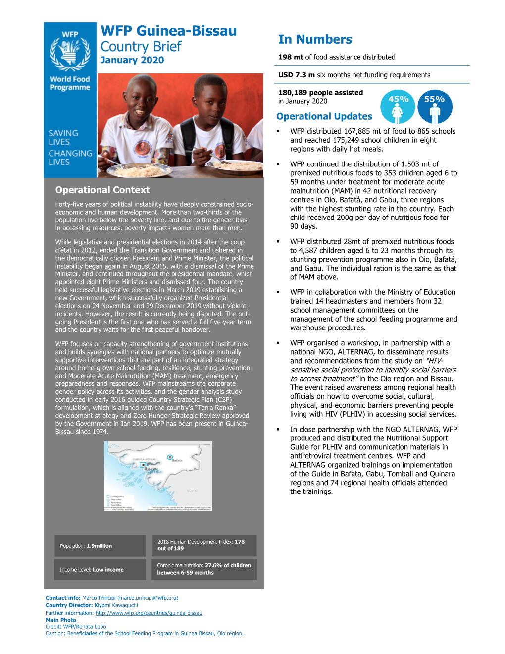 WFP Guinea-Bissau Country Brief January 2020