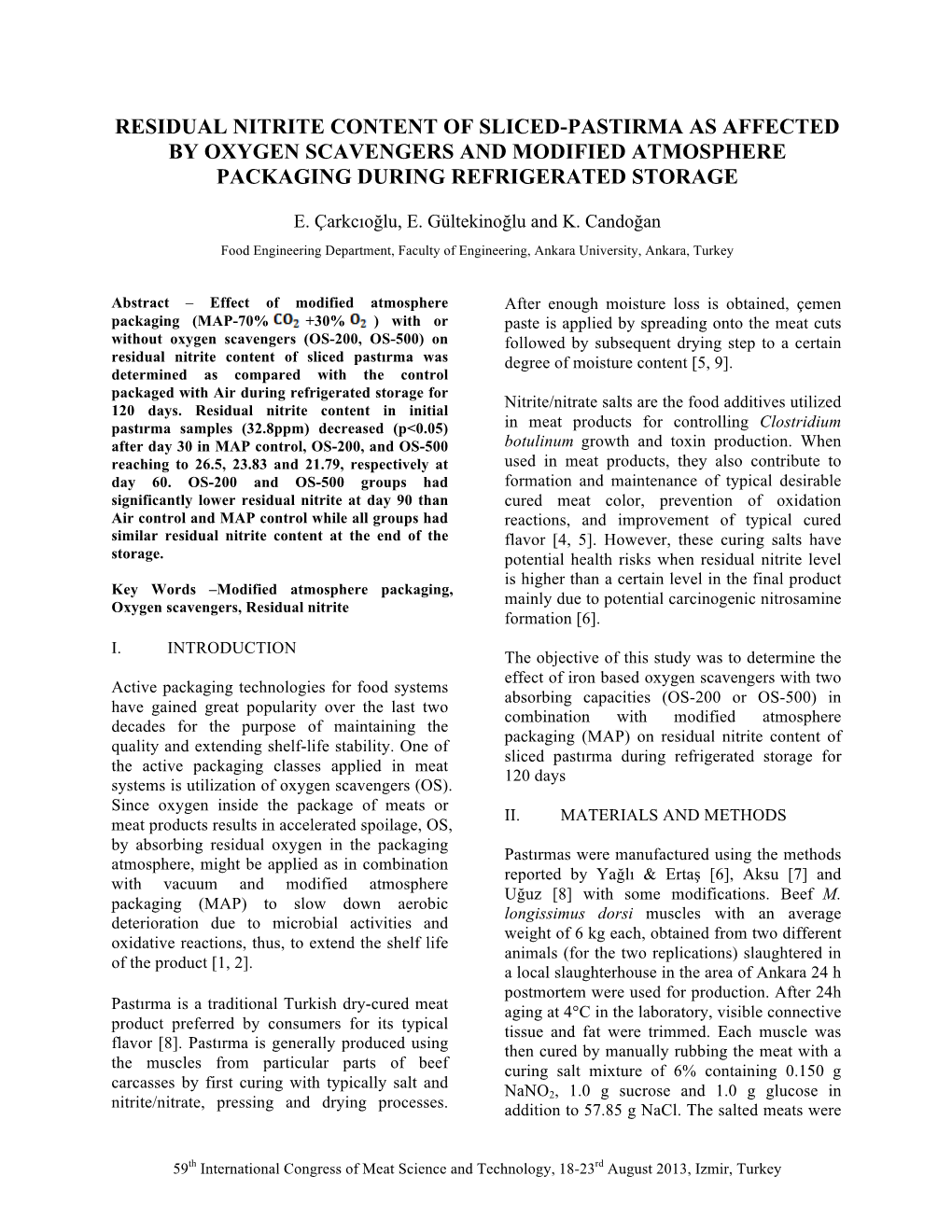 Residual Nitrite Content of Sliced-Pastirma As Affected by Oxygen Scavengers and Modified Atmosphere Packaging During Refrigerated Storage