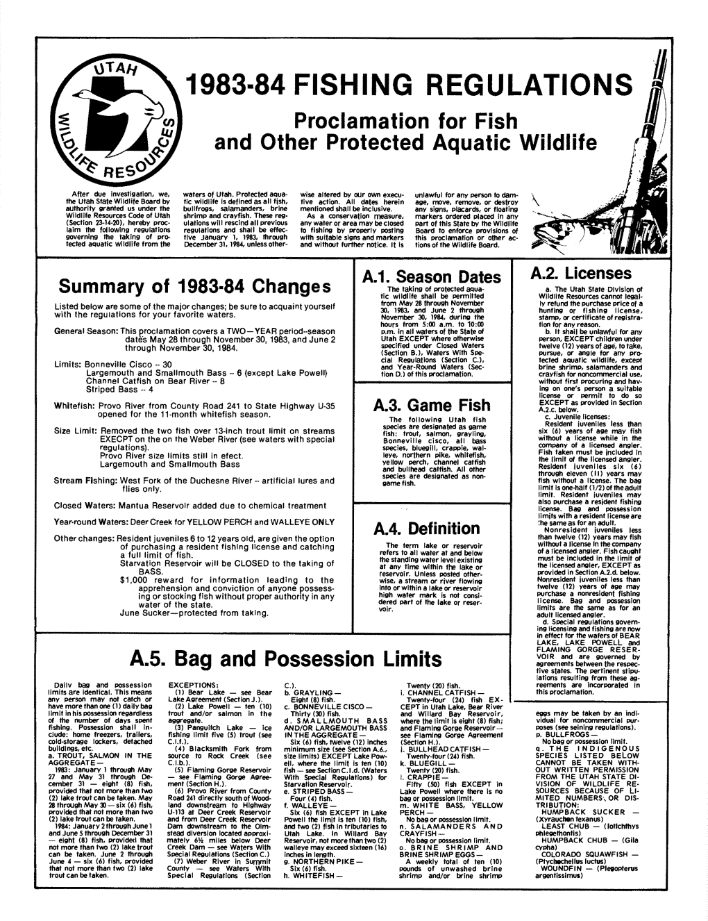 1983 1984 Utah Fishing Proclamation
