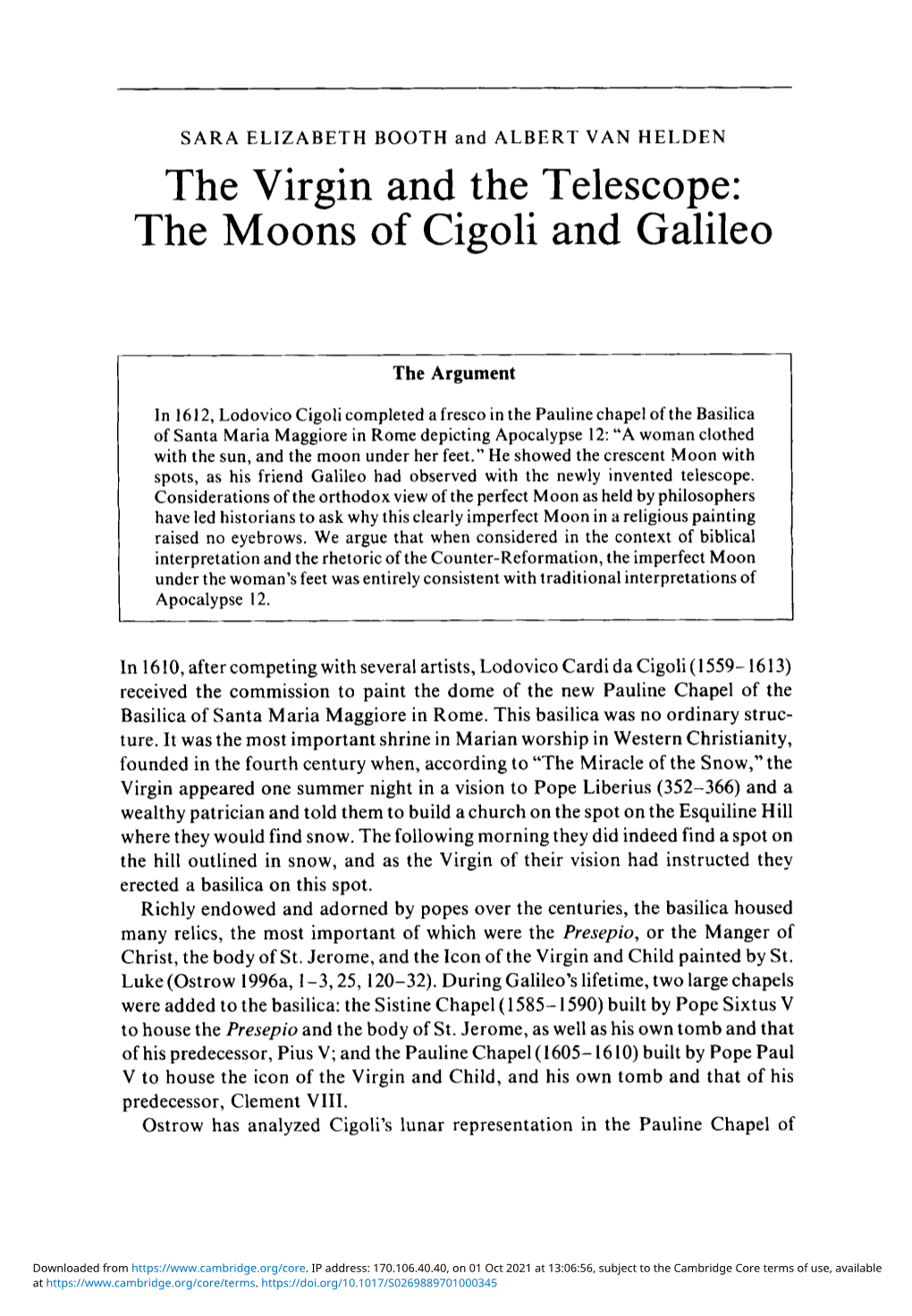 The Virgin and the Telescope: the Moons of Cigoli and Galileo