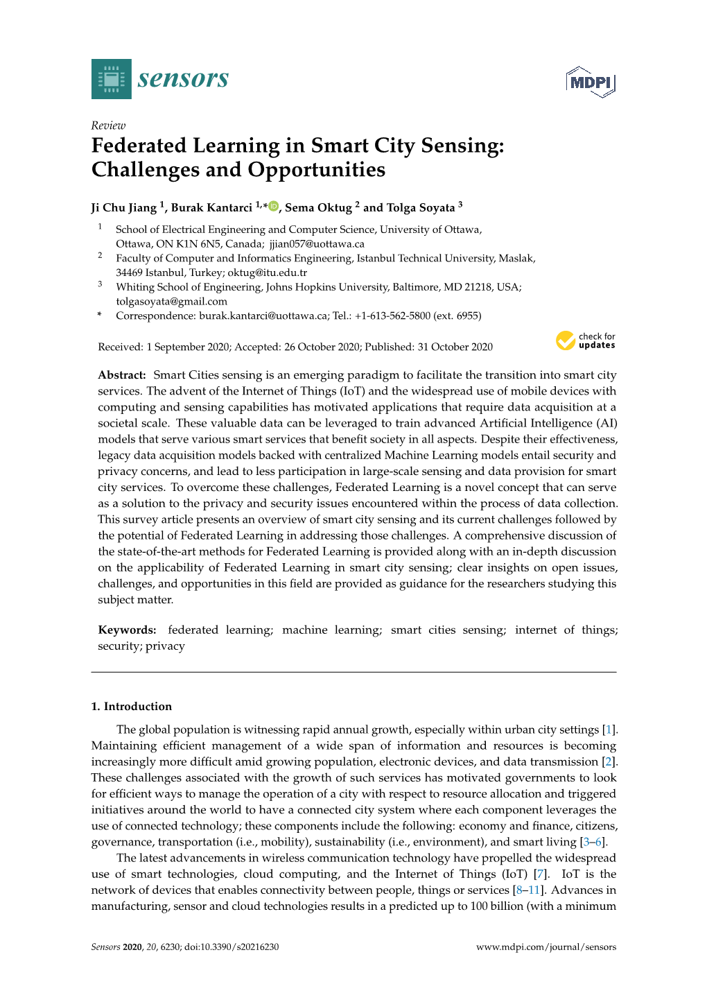 Federated Learning in Smart City Sensing: Challenges and Opportunities