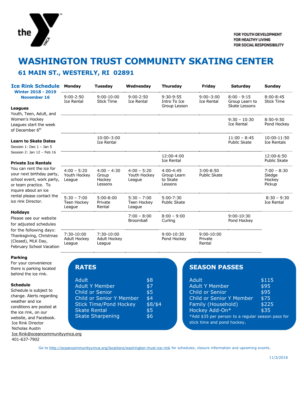 Washington Trust Community Skating Center 61 Main St., Westerly, Ri 02891
