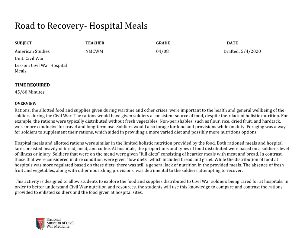 Civil War Hospital Diets