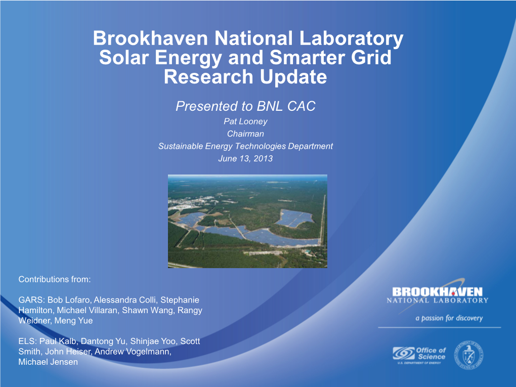 BNL Solar Energy Research Agenda