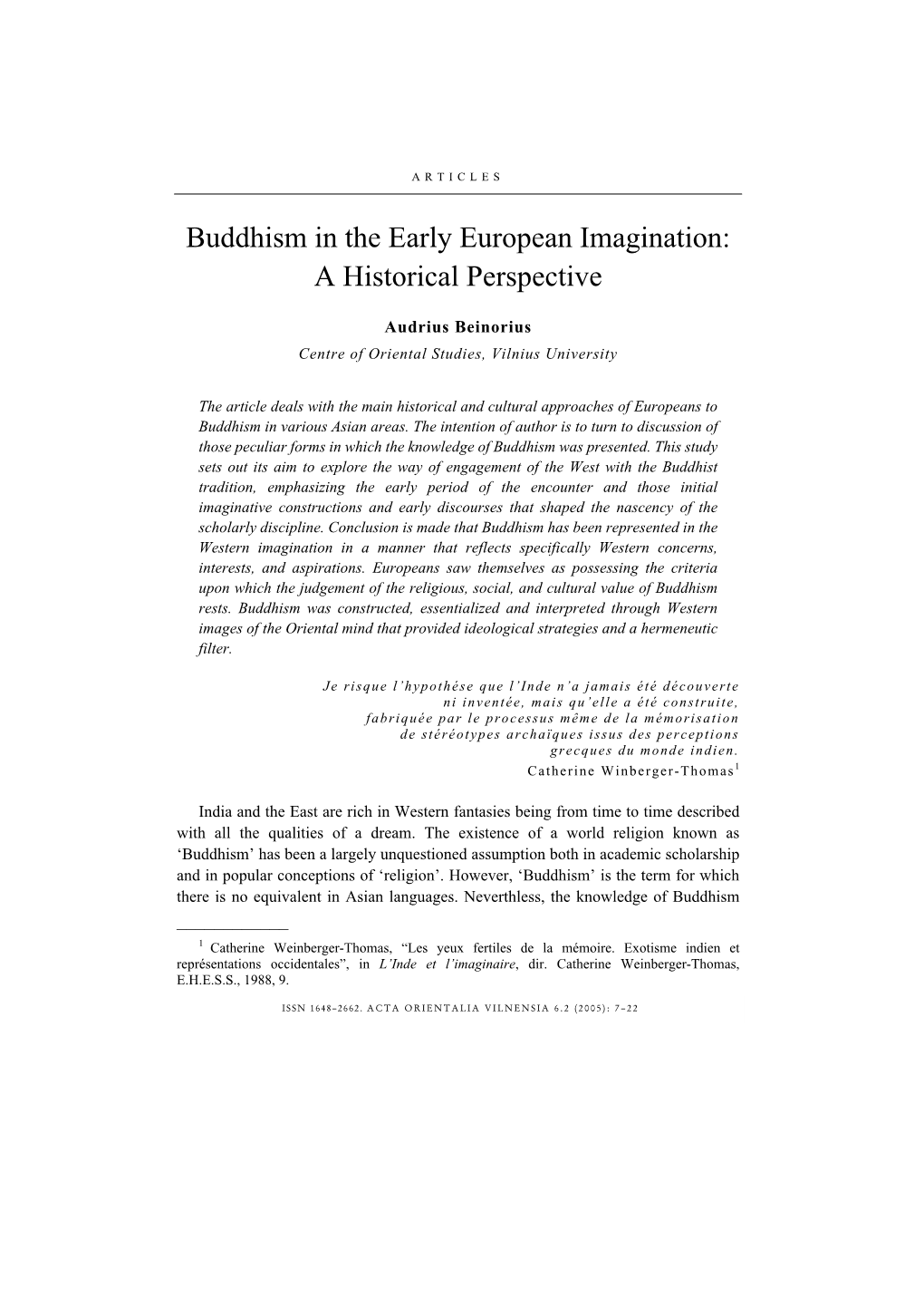 Buddhism in the Early European Imagination 7