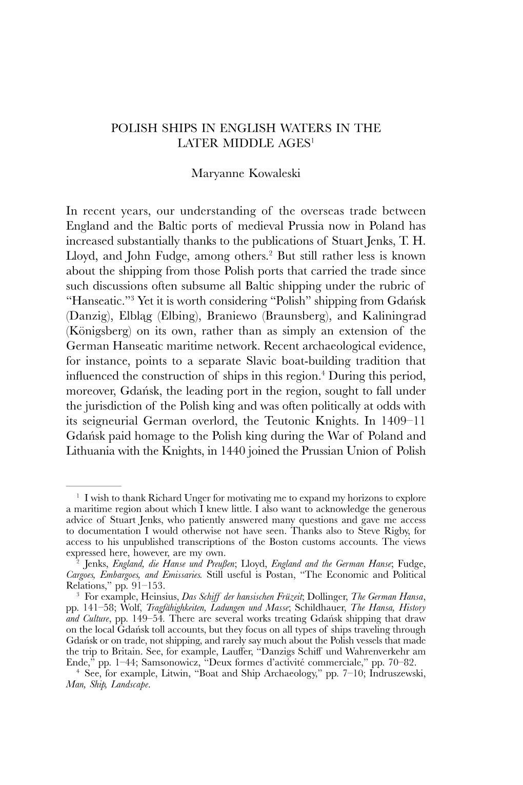 Polish Ships in English Waters in the Later Middle Ages1