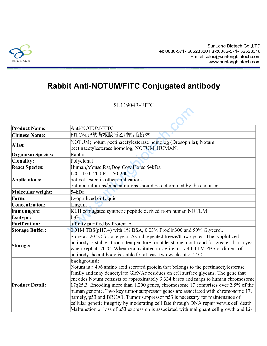 Rabbit Anti-NOTUM/FITC Conjugated Antibody