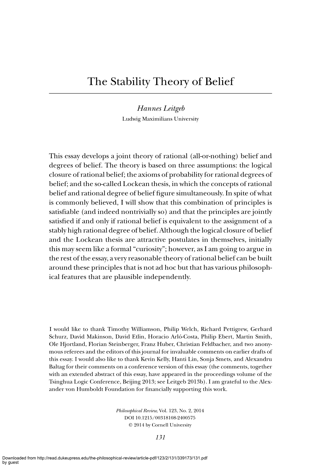 The Stability Theory of Belief