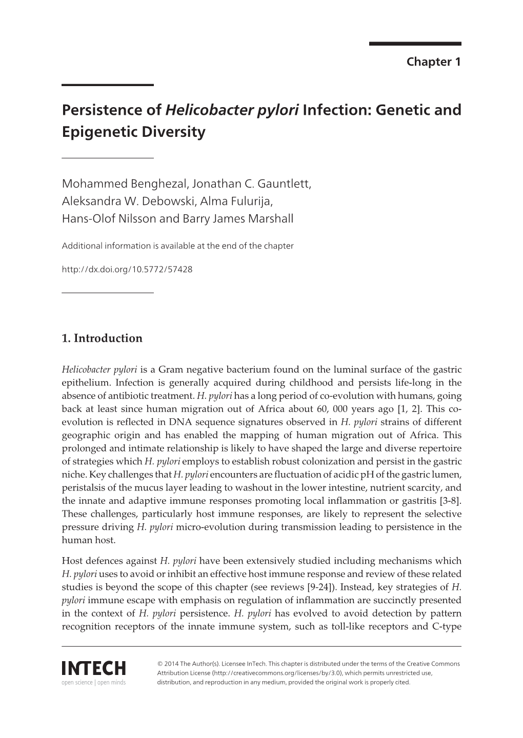 Persistence of Helicobacter Pylori Infection: Genetic and Epigenetic Diversity