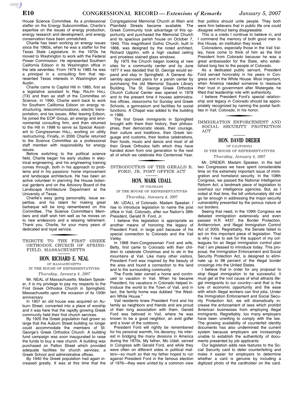 CONGRESSIONAL RECORD— Extensions of Remarks E10 HON