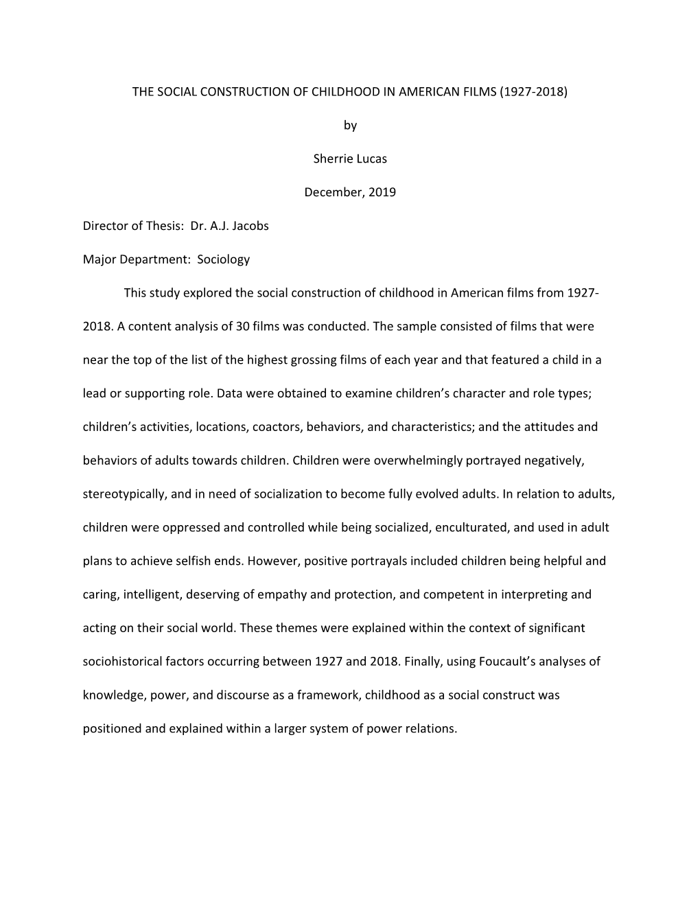 The Social Construction of Childhood in American Films (1927-2018)