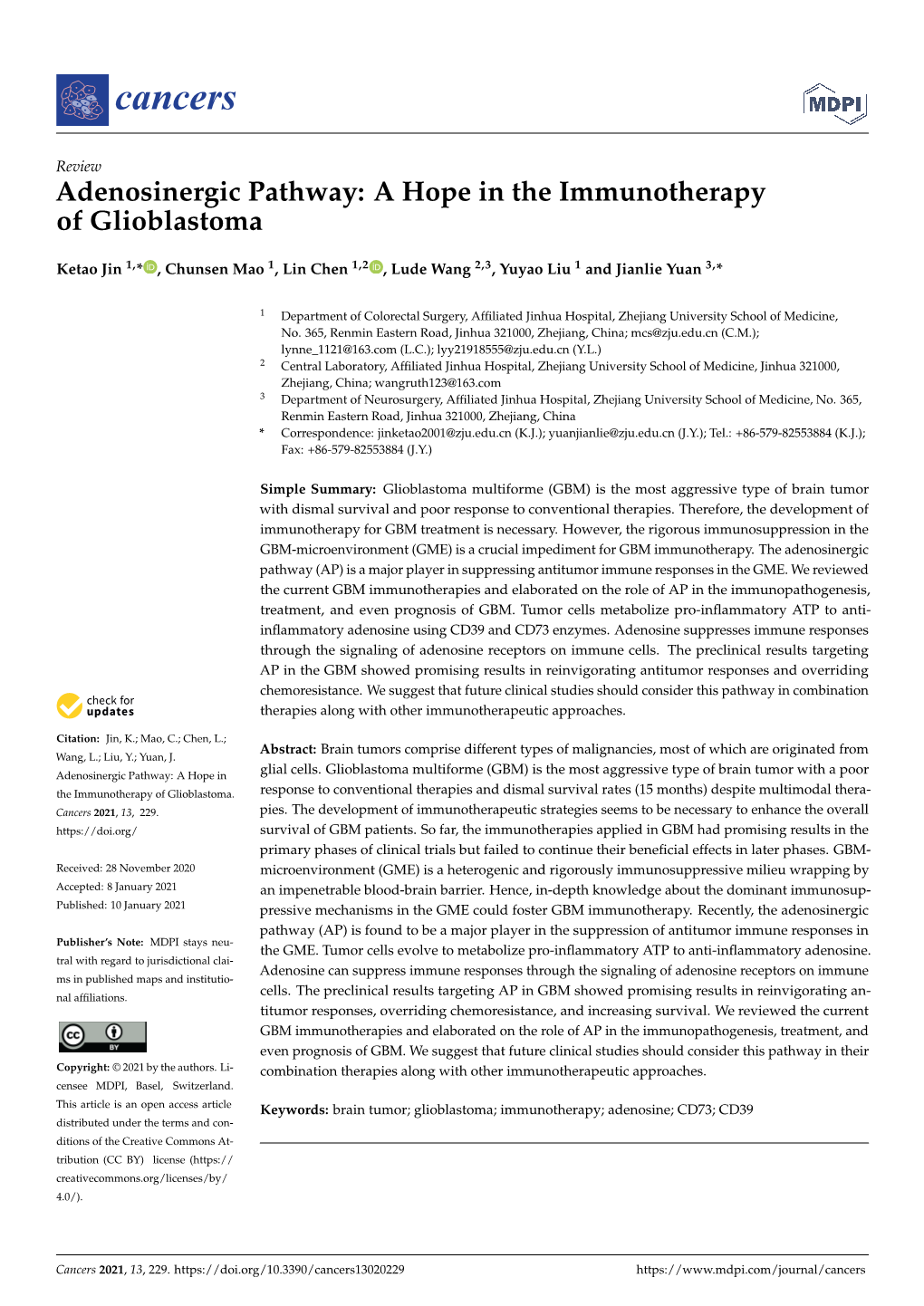 Adenosinergic Pathway: a Hope in the Immunotherapy of Glioblastoma