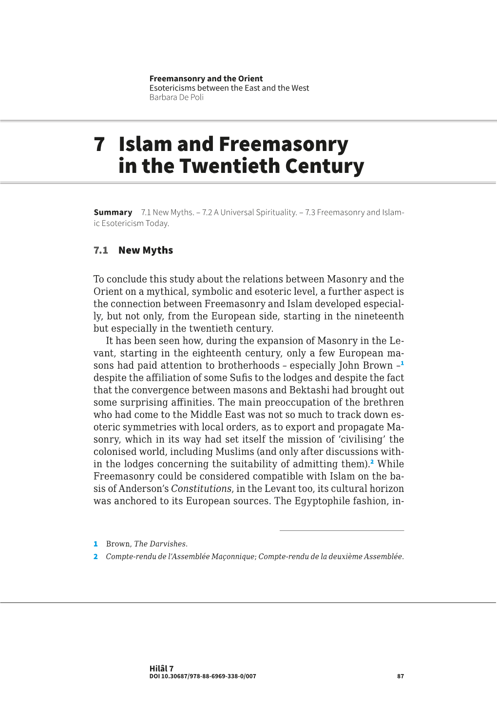 7 Islam and Freemasonry in the Twentieth Century