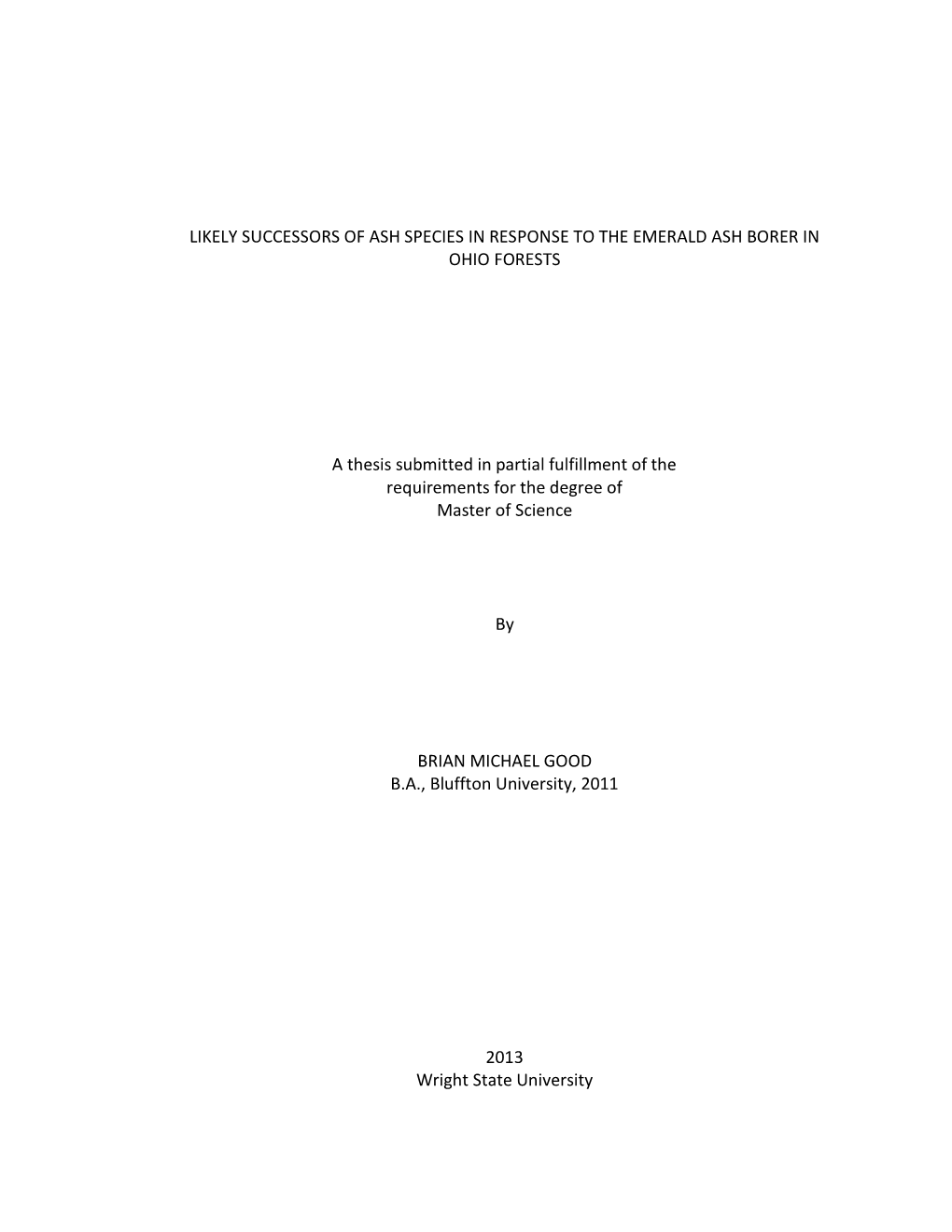 Likely Successors of Ash Species in Response to the Emerald Ash Borer in Ohio Forests