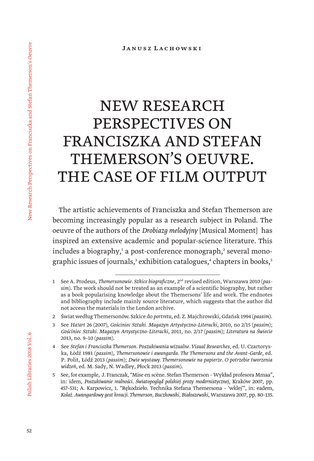 New Research Perspectives on Franciszka and Stefan Themerson’S Oeuvre