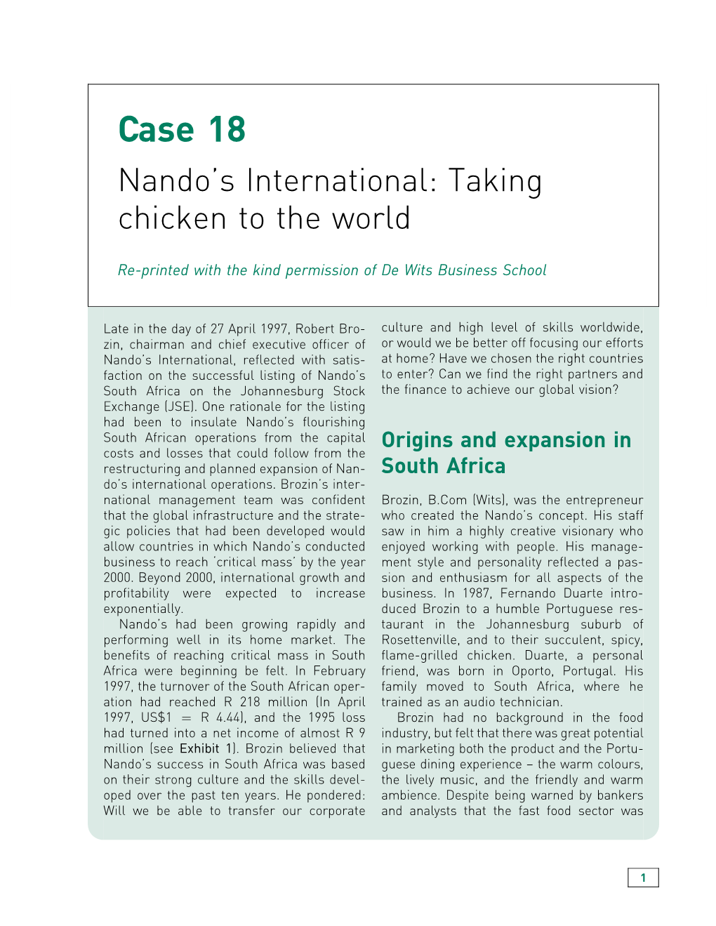 Case 18 Nando’S International: Taking Chicken to the World