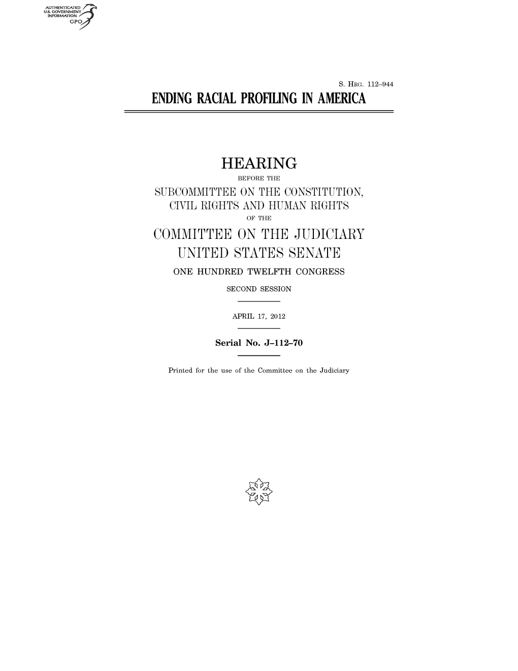 Ending Racial Profiling in America Hearing Committee