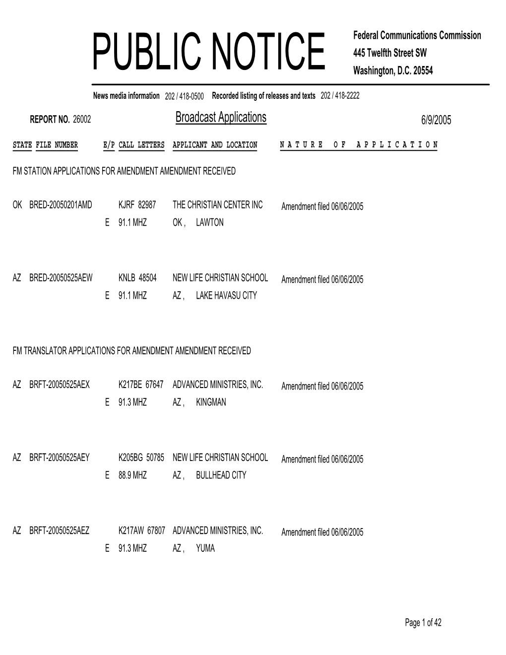 PUBLIC NOTICE Federal Communications Commission