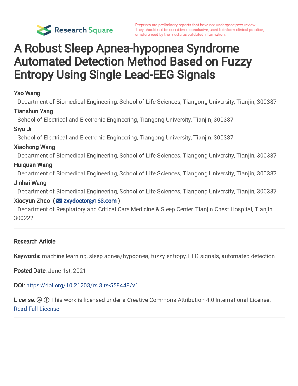 A Robust Sleep Apnea-Hypopnea Syndrome Automated Detection Method Based on Fuzzy Entropy Using Single Lead-EEG Signals