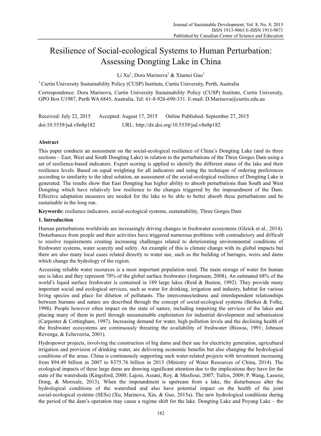 Assessing Dongting Lake in China