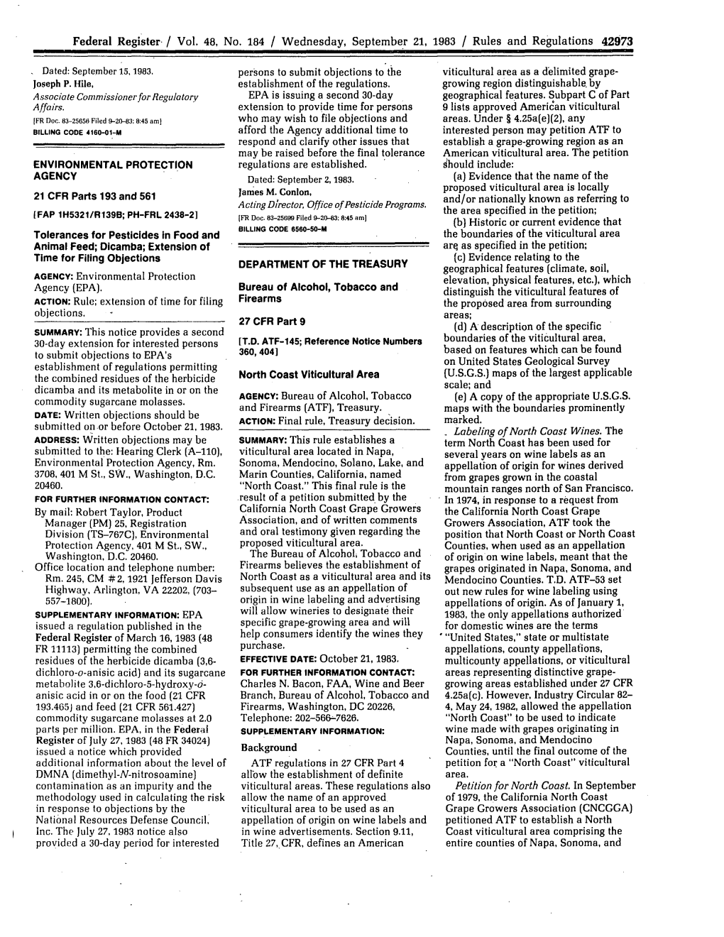 Federal Register. / Vol. 48, No. 184 / Wednesday, September 21, 1983 / Rules and Regulations 42973