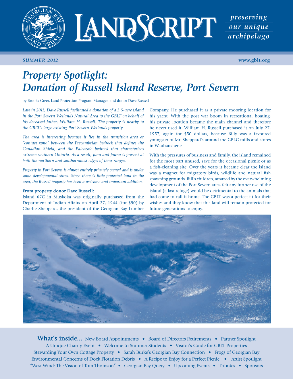 Property Spotlight: Donation of Russell Island Reserve, Port Severn by Brooks Greer, Land Protection Program Manager, and Donor Dave Russell