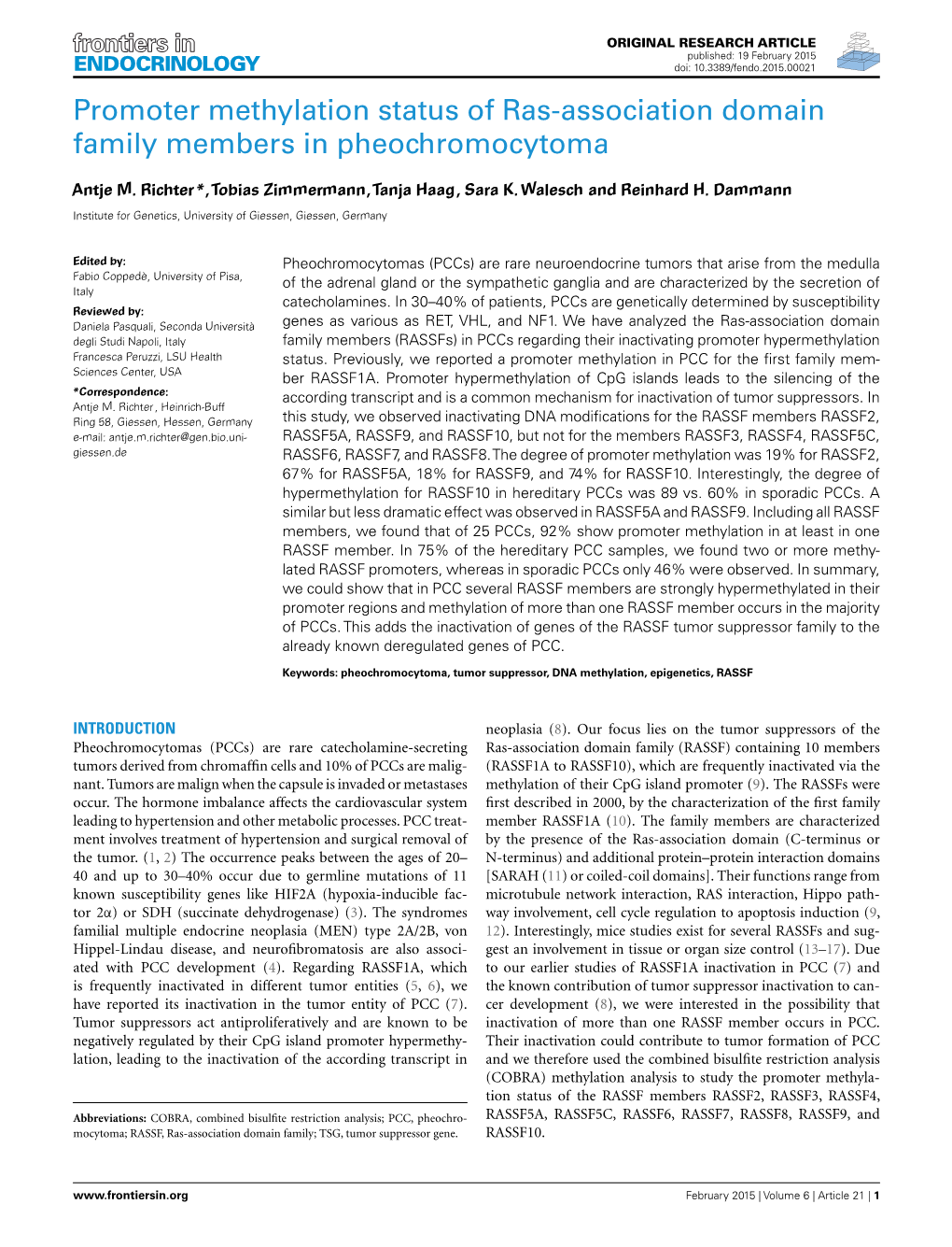 Promoter Methylation Status of Ras-Association Domain Family Members in Pheochromocytoma