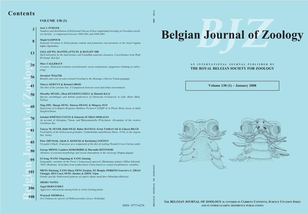 Belgian Journal of Zoology Majid SAMPOUR 8 Seasonal Variation in Blood Plasma Sodium and Potassium Concentrations in the Lizard Agama Nupta (Agamidae)