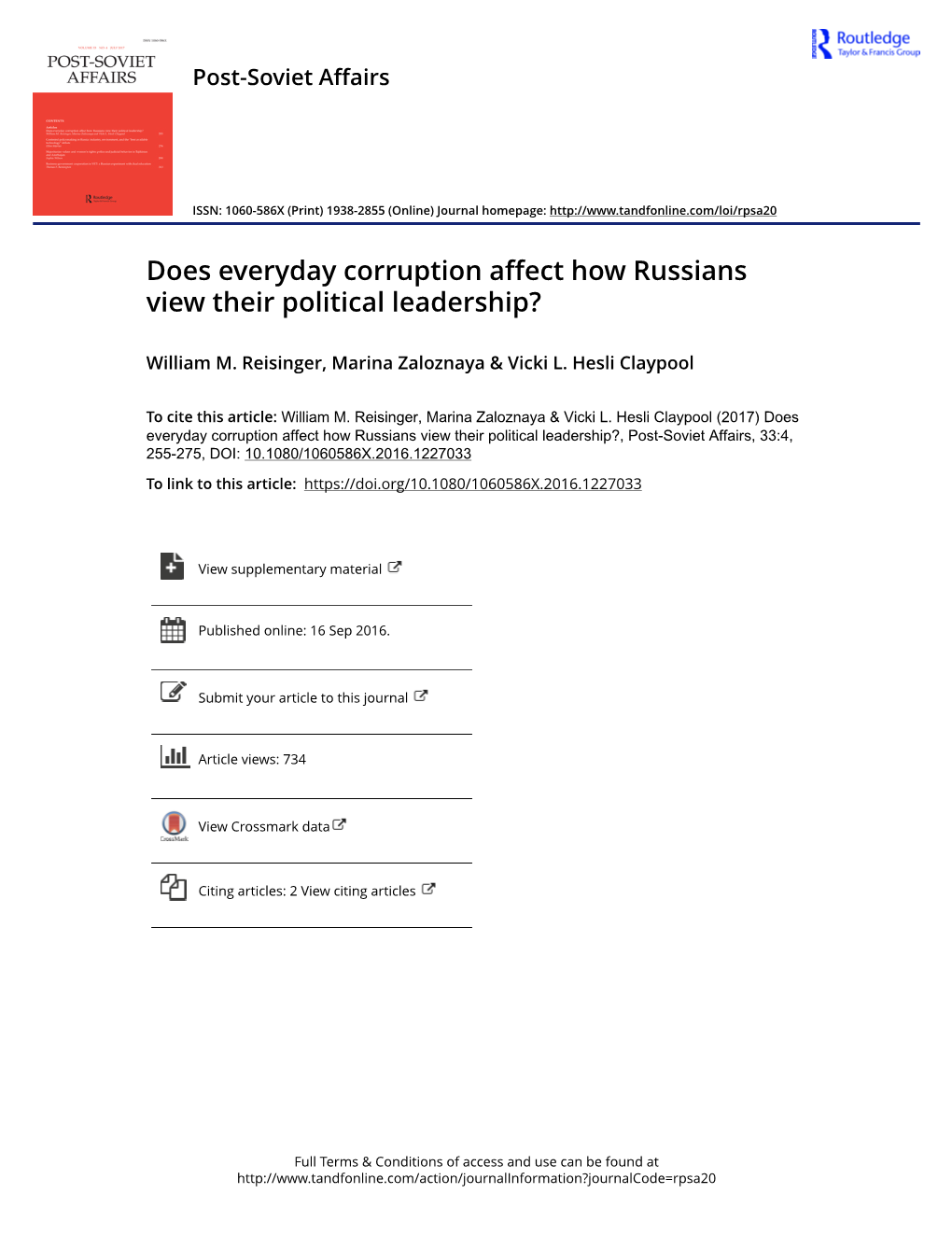 Does Everyday Corruption Affect How Russians View Their Political Leadership?