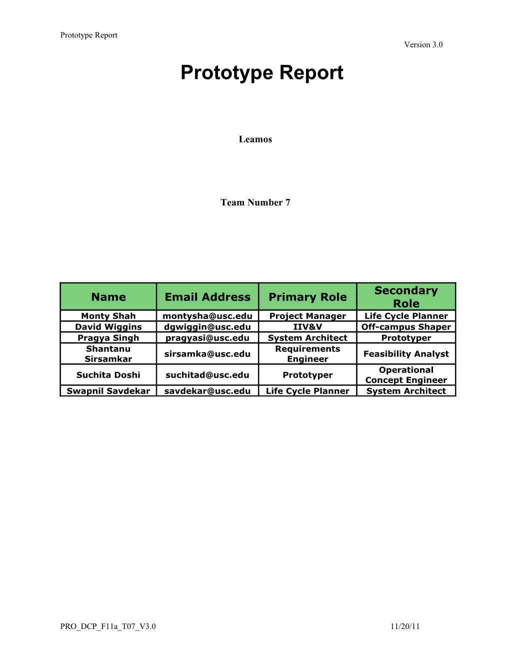 Prototype Report Version 3.0